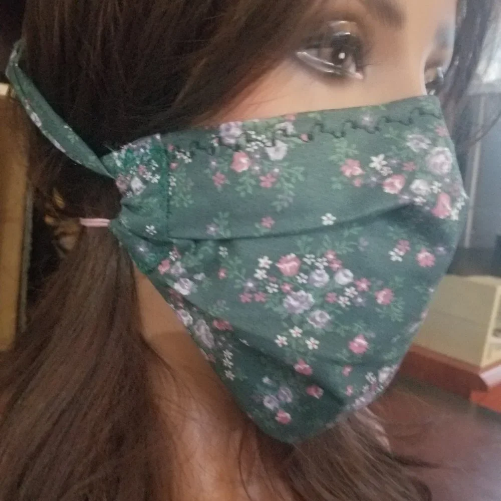 Adult Face Masks - Floral on Green - Filter Pocket - Roomy - Breathable